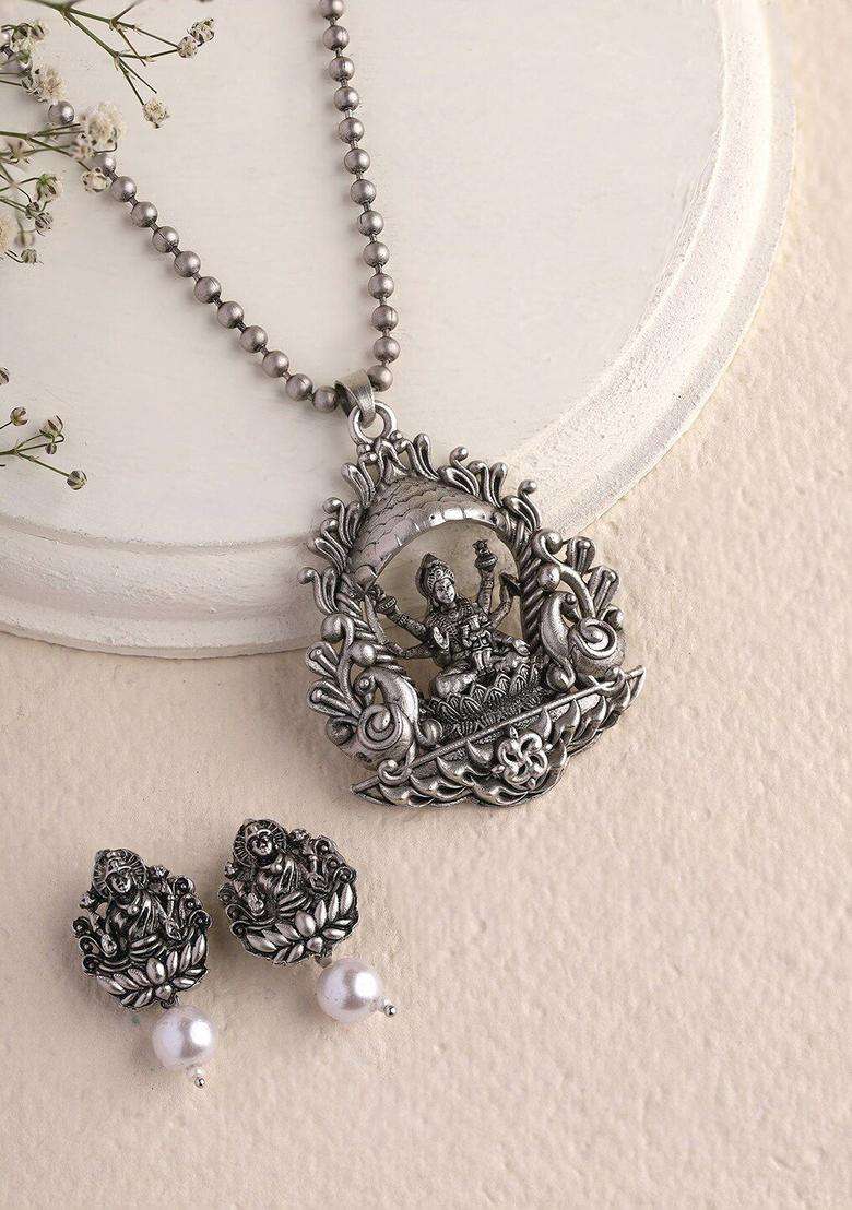 Silver-Plated Oxidized Temple Jewellery Set for Women | Stylish Party & Everyday Wear | Gift for Her - Indya