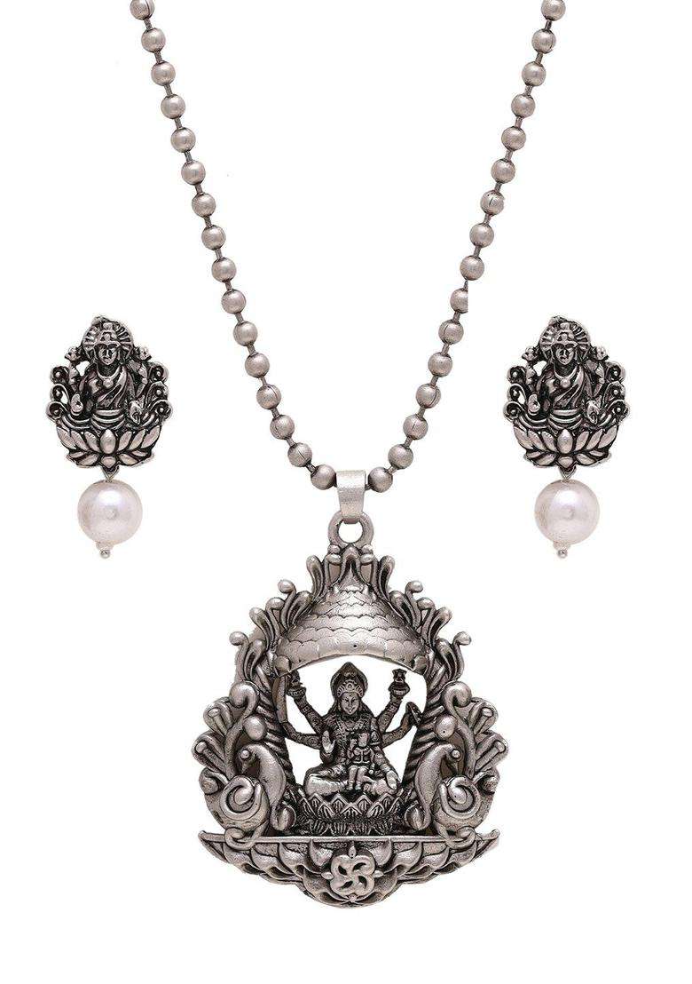 Silver-Plated Oxidized Temple Jewellery Set for Women | Stylish Party & Everyday Wear | Gift for Her - Indya