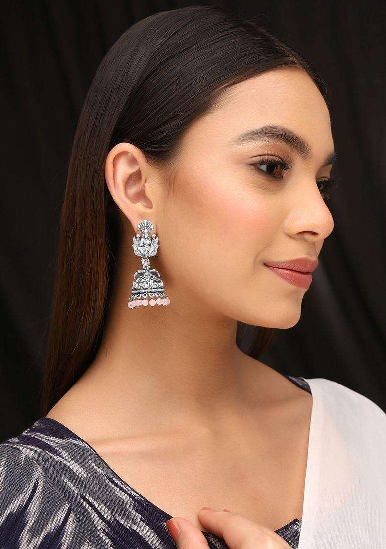 Silver-Plated Temple Jhumkas Earrings for Women | Traditional Temple Jewellery for Wedding & Festive Wear | Gift for Her - Indya
