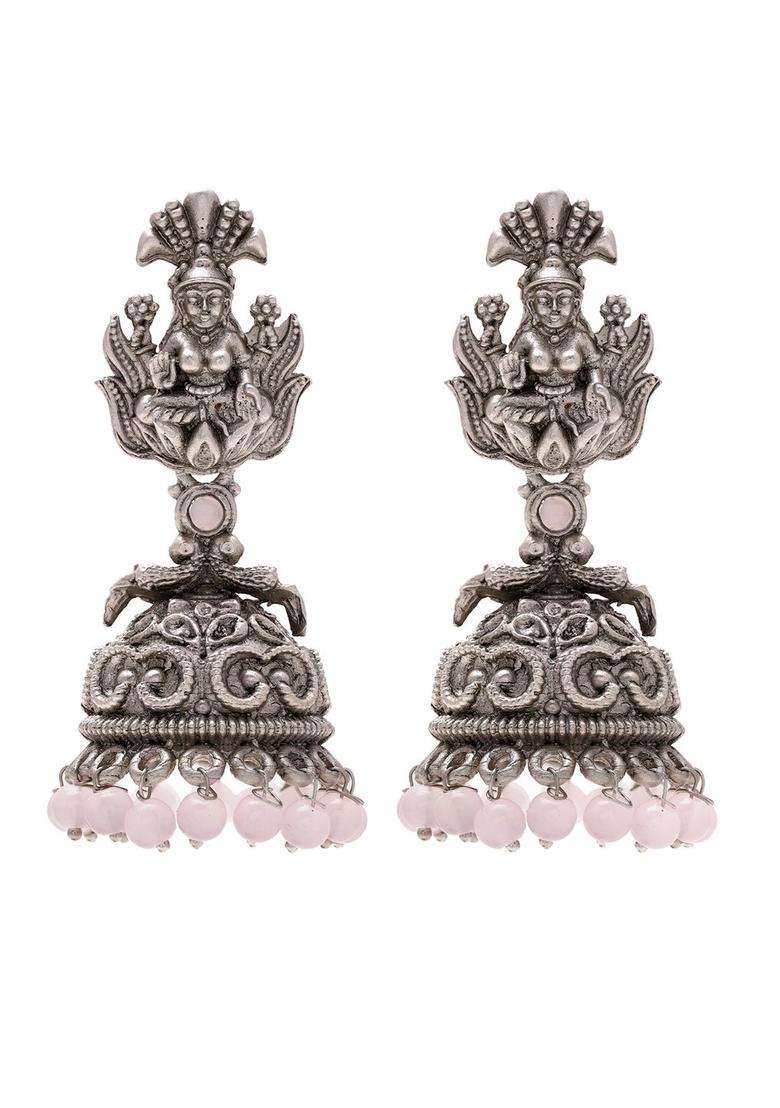 Silver-Plated Temple Jhumkas Earrings for Women | Traditional Temple Jewellery for Wedding & Festive Wear | Gift for Her - Indya