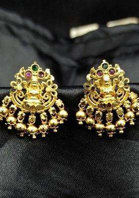 Gold-Plated Artificial Stones Studded Temple Contemporary Drop Earrings for Women | Traditional Temple Jewellery for Wedding & Festive Wear | Gift for Her