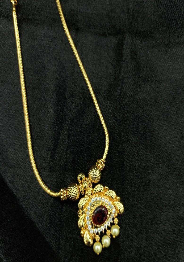 Copper Gold-Plated Temple Necklace with CZ Stone for Women | Traditional Temple Jewellery for Wedding & Festive Wear | Gift for Her - Indya