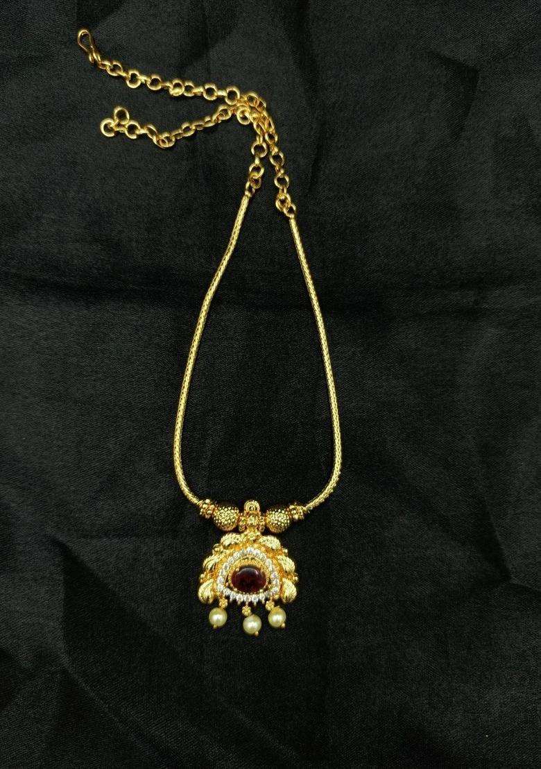 Copper Gold-Plated Temple Necklace with CZ Stone for Women | Traditional Temple Jewellery for Wedding & Festive Wear | Gift for Her - Indya