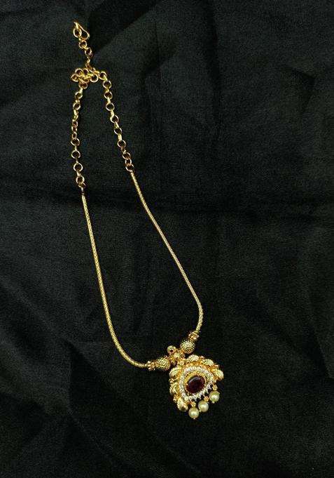 Copper Gold-Plated Temple Necklace with CZ Stone for Women | Traditional Temple Jewellery for Wedding & Festive Wear | Gift for Her