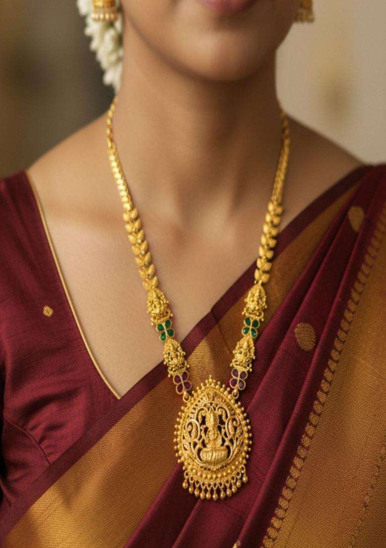 Copper Gold-Plated Cubic Zirconia for Women | Traditional Temple Jewellery for Wedding & Festive Wear | Gift for Her - Indya