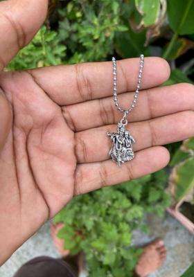 Rhodium-Plated Silver Krishna Radha Pendants with Chains for Men & Women | Traditional Temple Jewellery for Wedding & Festive Wear | Festive Gift