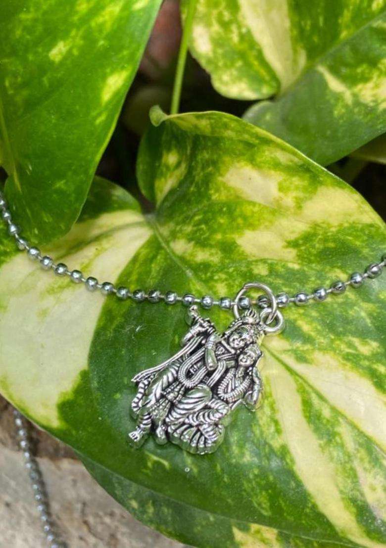Rhodium-Plated Silver Krishna Radha Pendants with Chains for Men & Women | Traditional Temple Jewellery for Wedding & Festive Wear | Festive Gift - Indya