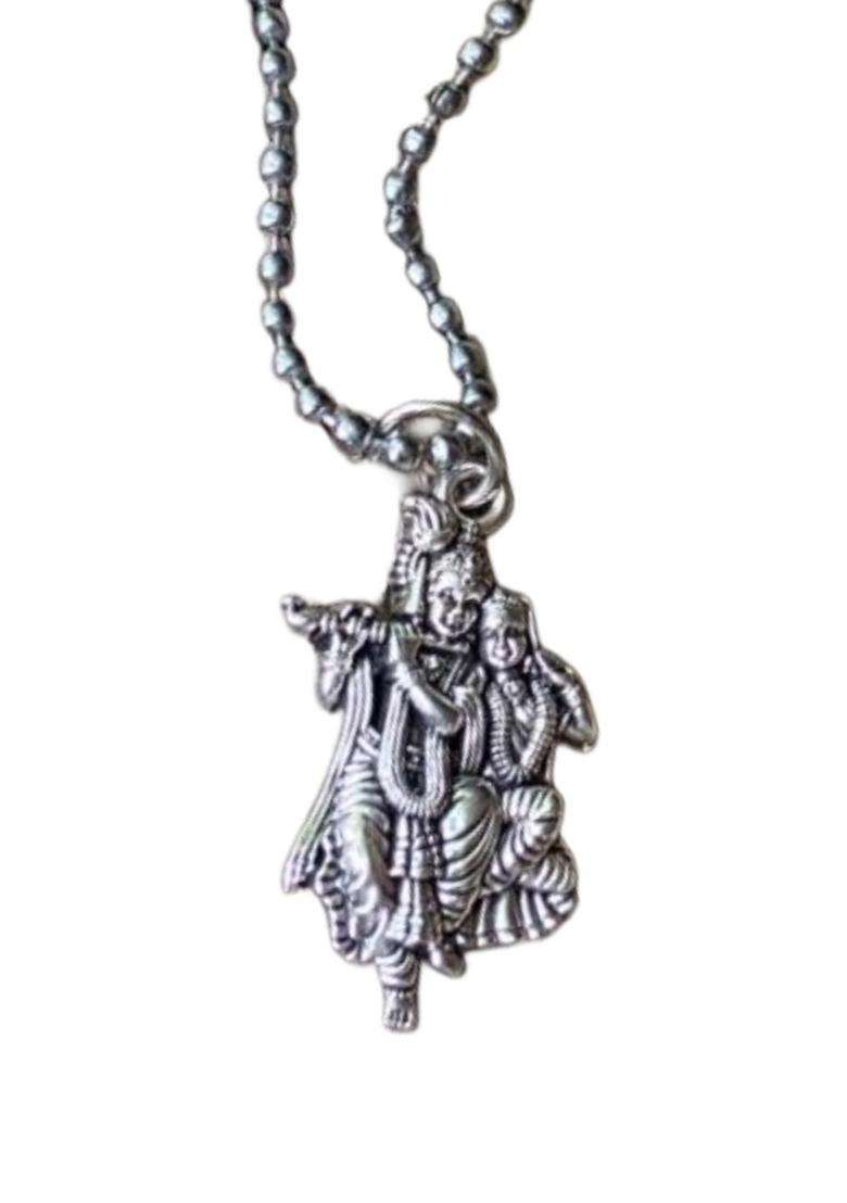 Rhodium-Plated Silver Krishna Radha Pendants with Chains for Men & Women | Traditional Temple Jewellery for Wedding & Festive Wear | Festive Gift - Indya