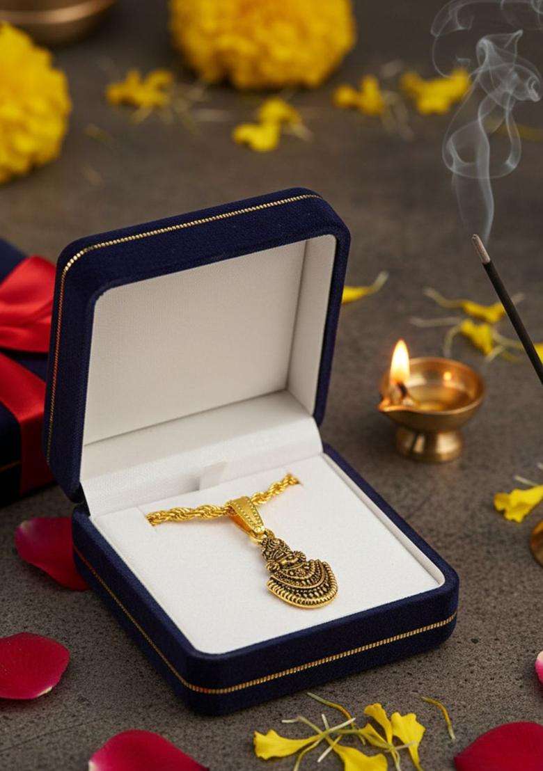 Silver-Plated Pendants with Chains for Men & Women | Traditional Temple Jewellery for Wedding & Festive Wear | Festive Gift - Indya