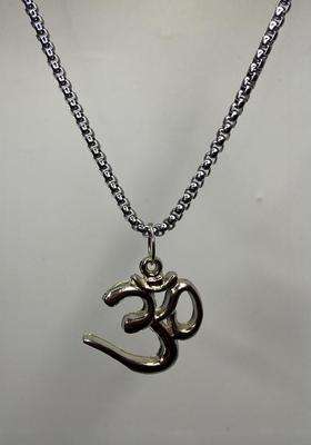 Rhodium-Plated Silver Om Symbol Pendant Necklace with Box Chain for Men & Women | Traditional Temple Jewellery for Wedding & Festive Wear | Festive Gift