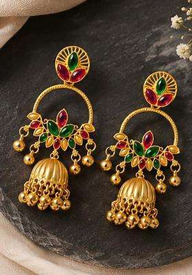 Gold-Plated Circular Jhumkas Earrings with Crystal for Women | Traditional Temple Jewellery for Wedding & Festive Wear | Gift for Her