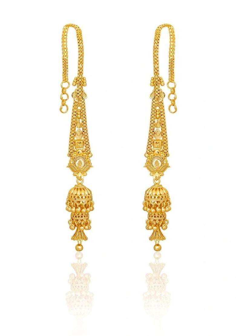 Gold-Plated Geometric Jhumkas Earrings for Women | Traditional Temple Jewellery for Wedding & Festive Wear | Gift for Her - Indya
