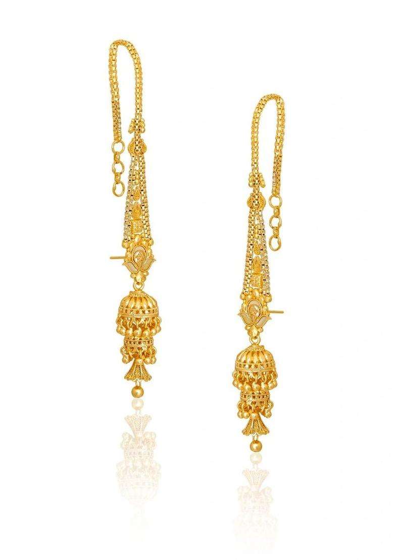 Gold-Plated Geometric Jhumkas Earrings for Women | Traditional Temple Jewellery for Wedding & Festive Wear | Gift for Her - Indya
