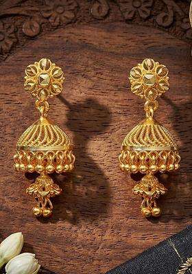 Gold-Plated Floral Jhumkas Earrings for Women | Traditional Temple Jewellery for Wedding & Festive Wear | Gift for Her