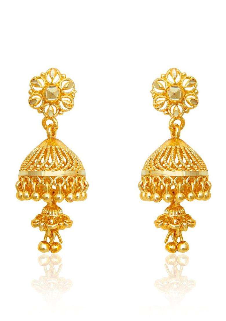 Gold-Plated Floral Jhumkas Earrings for Women | Traditional Temple Jewellery for Wedding & Festive Wear | Gift for Her - Indya