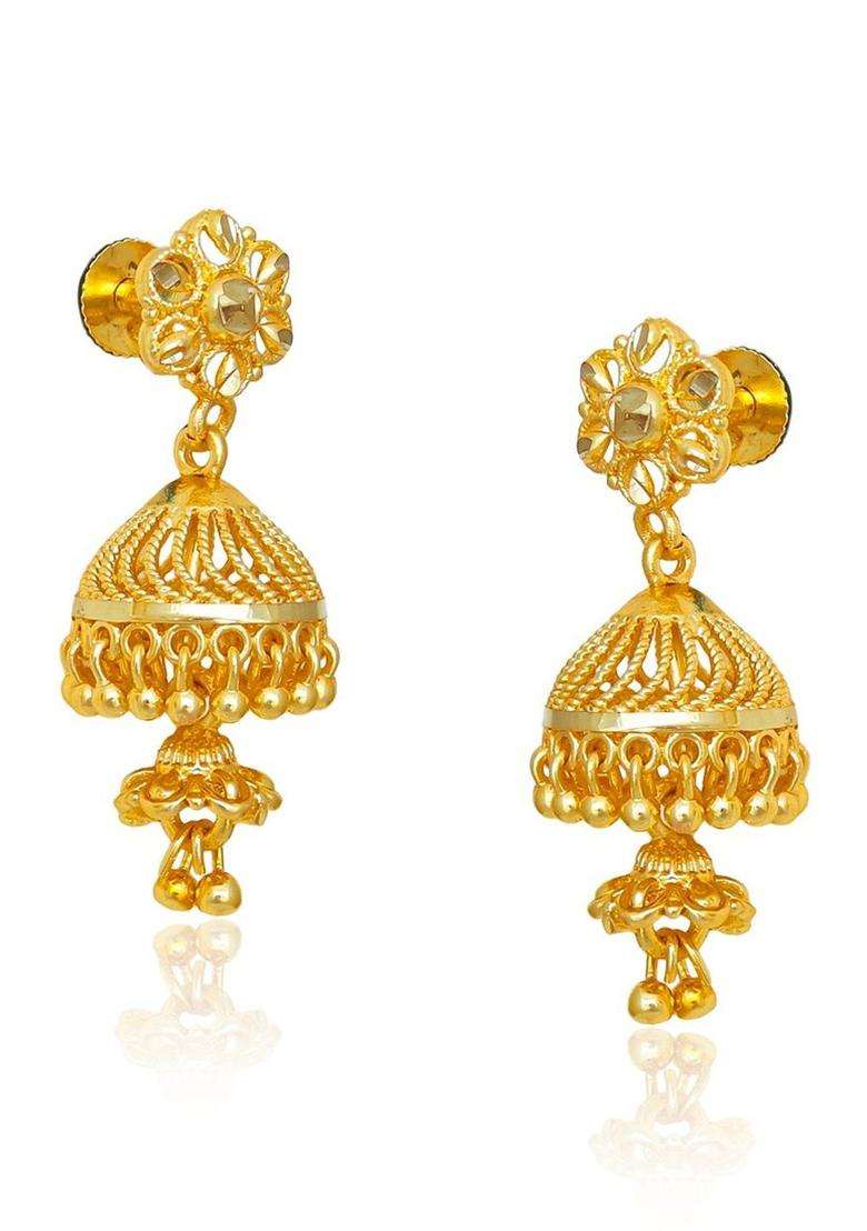 Gold-Plated Floral Jhumkas Earrings for Women | Traditional Temple Jewellery for Wedding & Festive Wear | Gift for Her - Indya