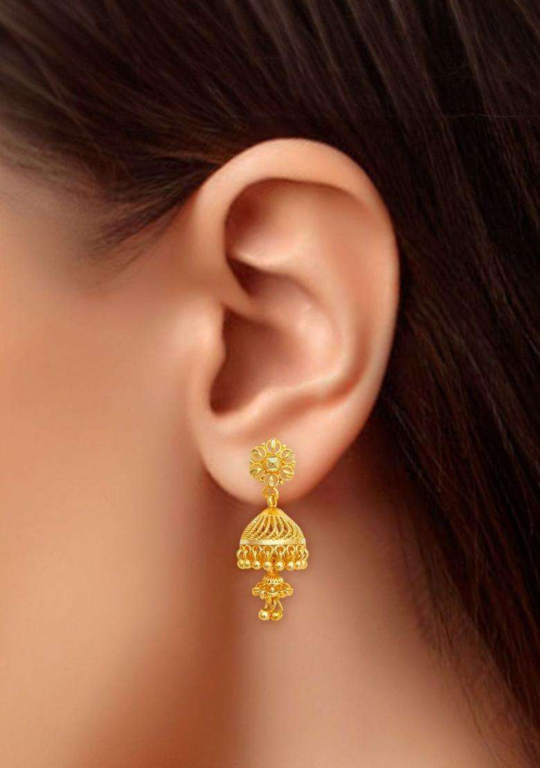 Gold-Plated Floral Jhumkas Earrings for Women | Traditional Temple Jewellery for Wedding & Festive Wear | Gift for Her - Indya