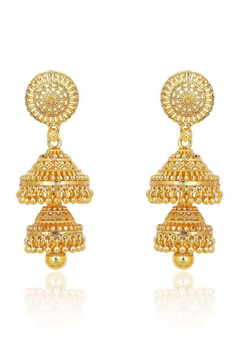 Gold-Plated Circular Jhumkas Earrings for Women | Traditional Temple Jewellery for Wedding & Festive Wear | Gift for Her - Indya