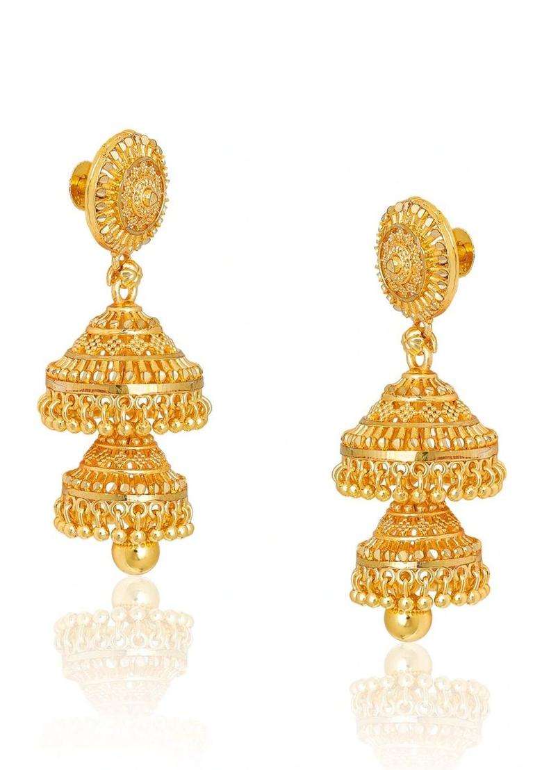 Gold-Plated Circular Jhumkas Earrings for Women | Traditional Temple Jewellery for Wedding & Festive Wear | Gift for Her - Indya