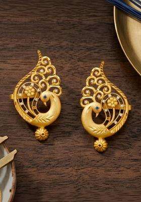 Gold-Plated Peacock Shaped Ear Cuff Earrings with CZ Stone for Women | Traditional Temple Jewellery for Wedding & Festive Wear | Gift for Her