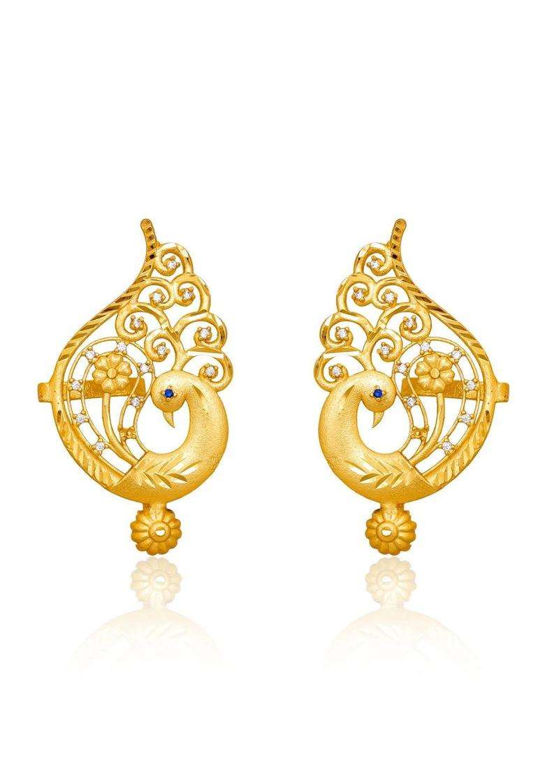 Gold-Plated Peacock Shaped Ear Cuff Earrings with CZ Stone for Women | Traditional Temple Jewellery for Wedding & Festive Wear | Gift for Her - Indya