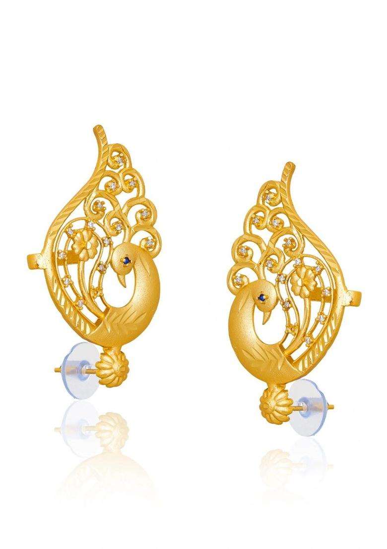 Gold-Plated Peacock Shaped Ear Cuff Earrings with CZ Stone for Women | Traditional Temple Jewellery for Wedding & Festive Wear | Gift for Her - Indya