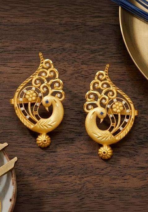 Gold-Plated Peacock Shaped Ear Cuff Earrings with CZ Stone for Women | Traditional Temple Jewellery for Wedding & Festive Wear | Gift for Her