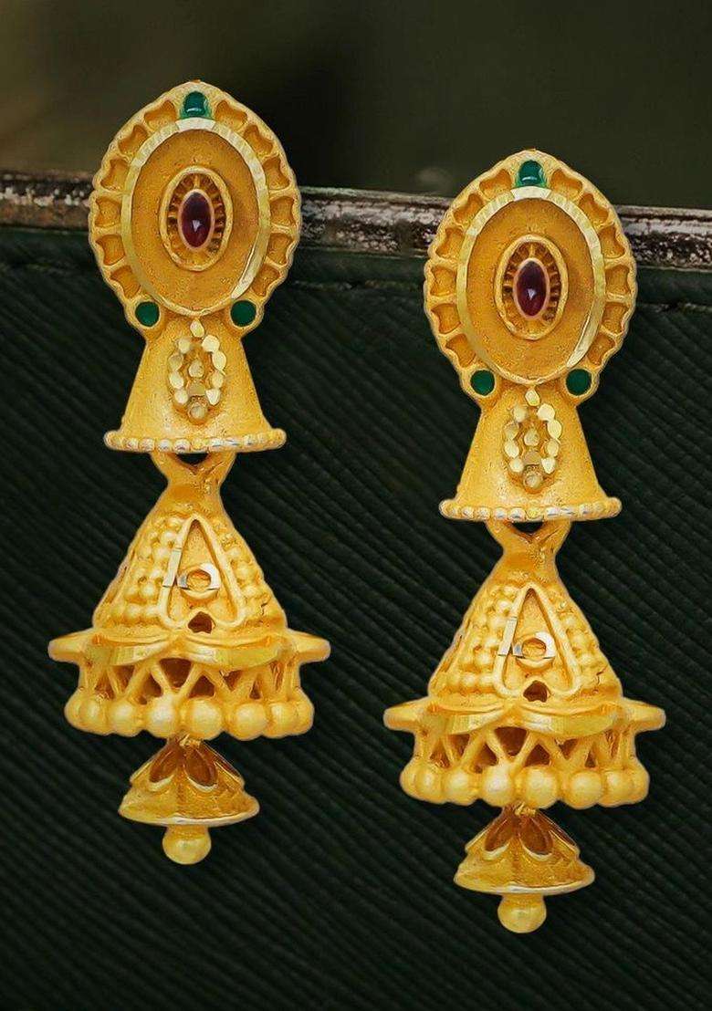 Gold-Plated Circular Jhumkas Earrings for Women | Traditional Temple Jewellery for Wedding & Festive Wear | Gift for Her - Indya