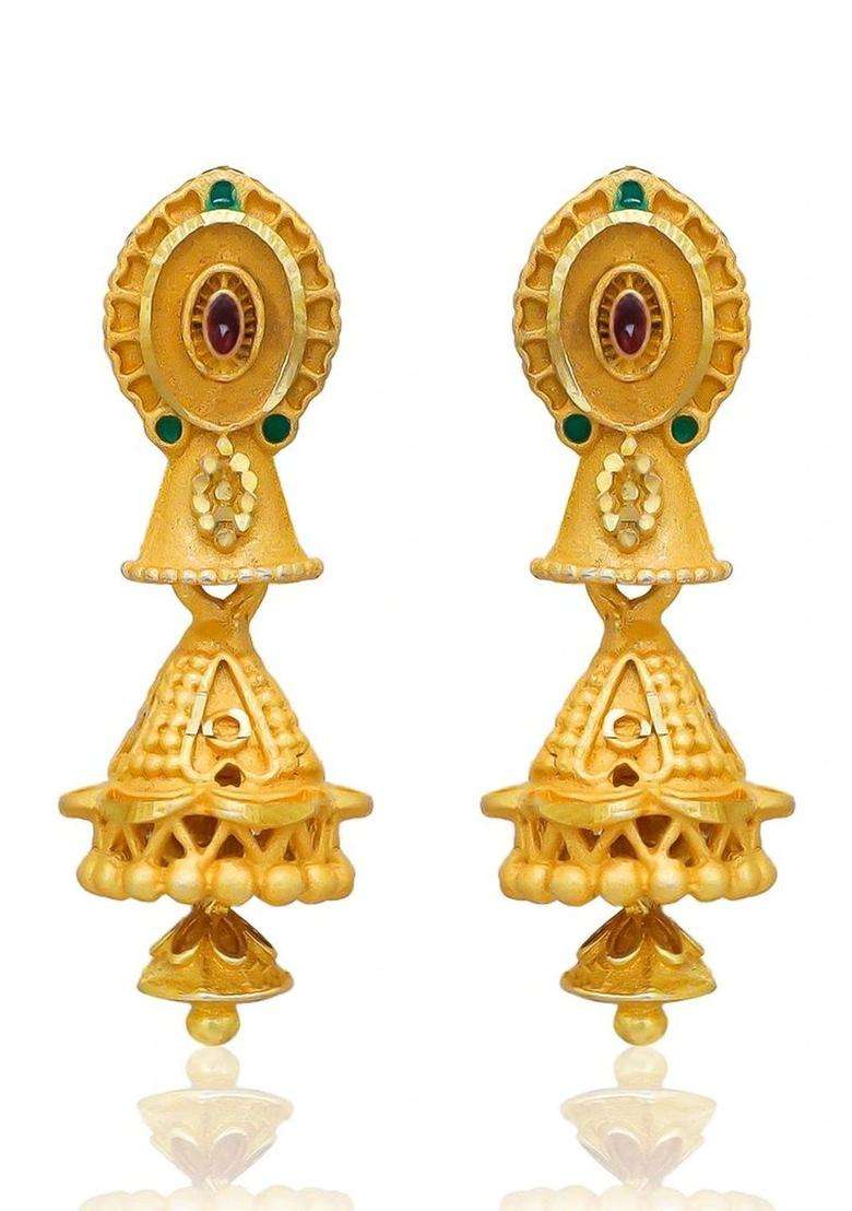 Gold-Plated Circular Jhumkas Earrings for Women | Traditional Temple Jewellery for Wedding & Festive Wear | Gift for Her - Indya
