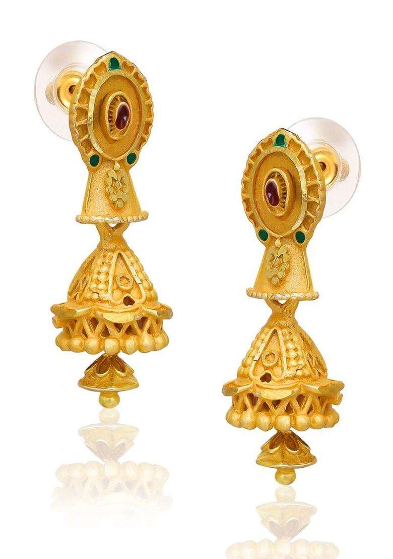 Gold-Plated Circular Jhumkas Earrings for Women | Traditional Temple Jewellery for Wedding & Festive Wear | Gift for Her - Indya
