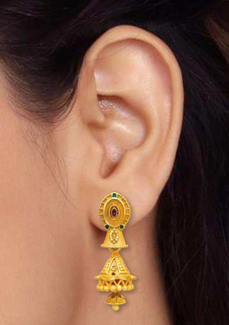 Gold-Plated Circular Jhumkas Earrings for Women | Traditional Temple Jewellery for Wedding & Festive Wear | Gift for Her - Indya