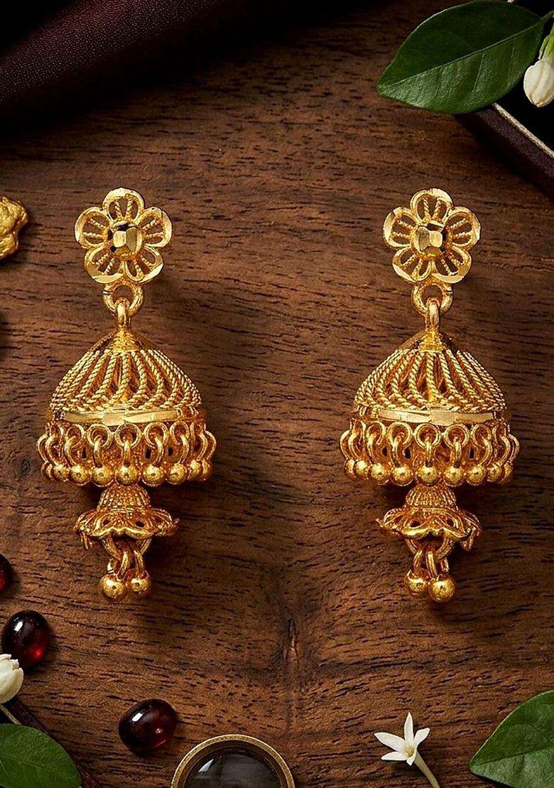 Gold-Plated Circular Jhumkas Earrings for Women | Traditional Temple Jewellery for Wedding & Festive Wear | Gift for Her - Indya