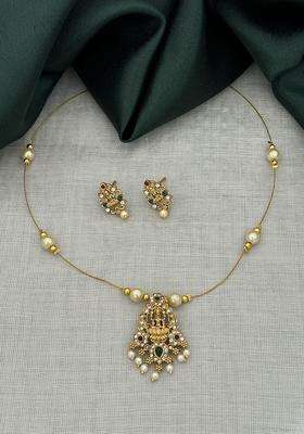 Gold-Plated Stone-Studded & Beaded Jewellery Set for Women | Traditional Temple Jewellery for Wedding & Festive Wear | Gift for Her