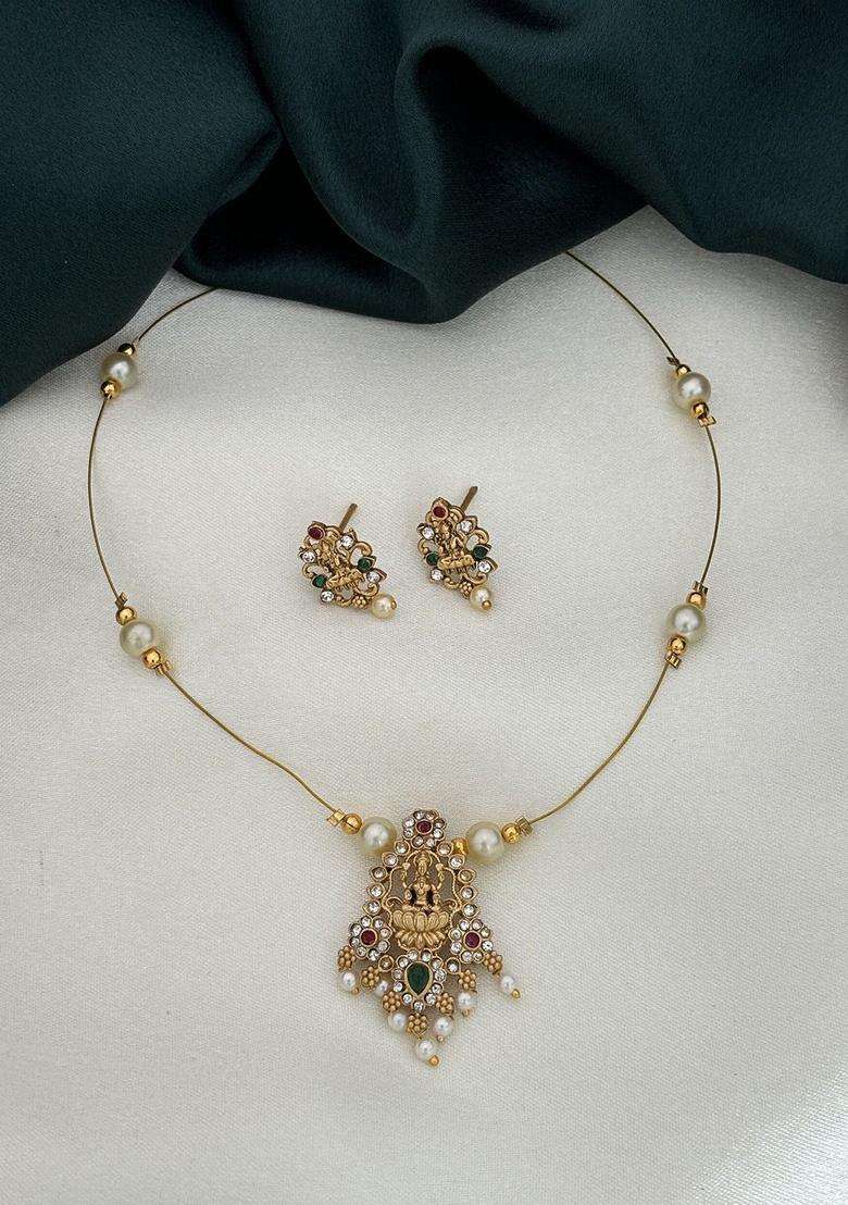 Gold-Plated Stone-Studded & Beaded Jewellery Set for Women | Traditional Temple Jewellery for Wedding & Festive Wear | Gift for Her - Indya