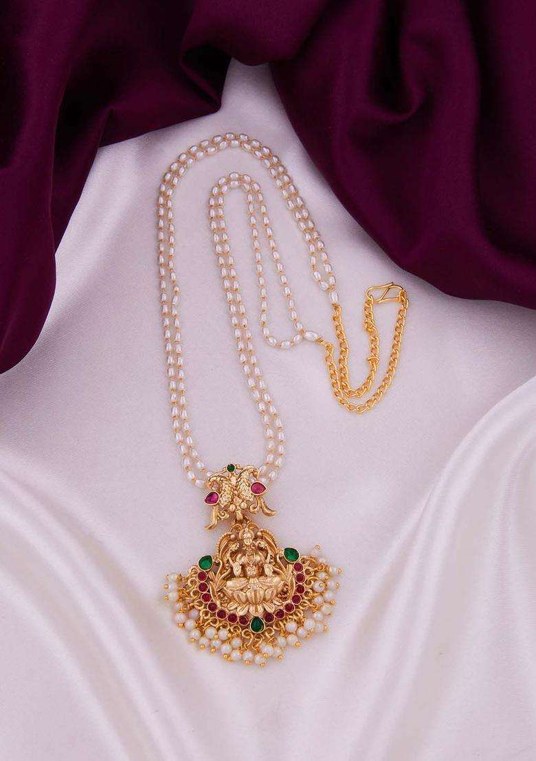 Brass Gold-Plated Stones Studded & Beaded Temple Necklace for Women | Traditional Temple Jewellery for Wedding & Festive Wear | Gift for Her - Indya