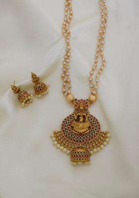 Gold-Plated Stone-Studded & Beaded Jewellery Set for Women | Traditional Temple Jewellery for Wedding & Festive Wear | Gift for Her