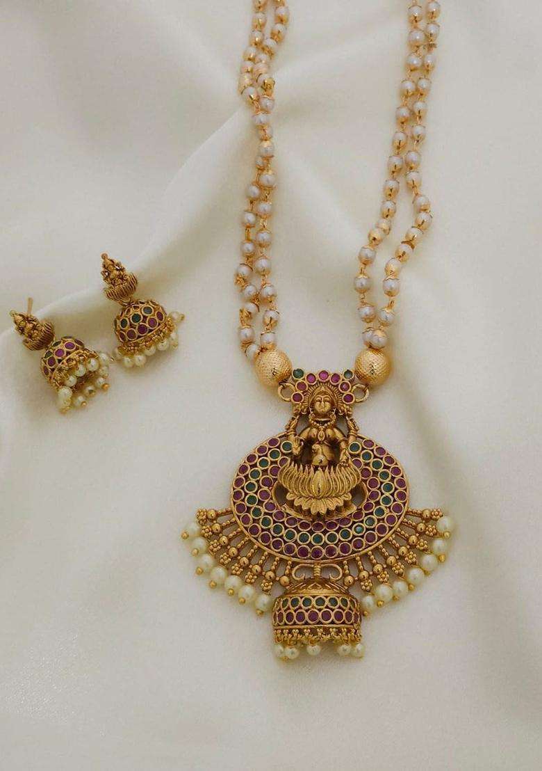 Gold-Plated Stone-Studded & Beaded Jewellery Set for Women | Traditional Temple Jewellery for Wedding & Festive Wear | Gift for Her - Indya