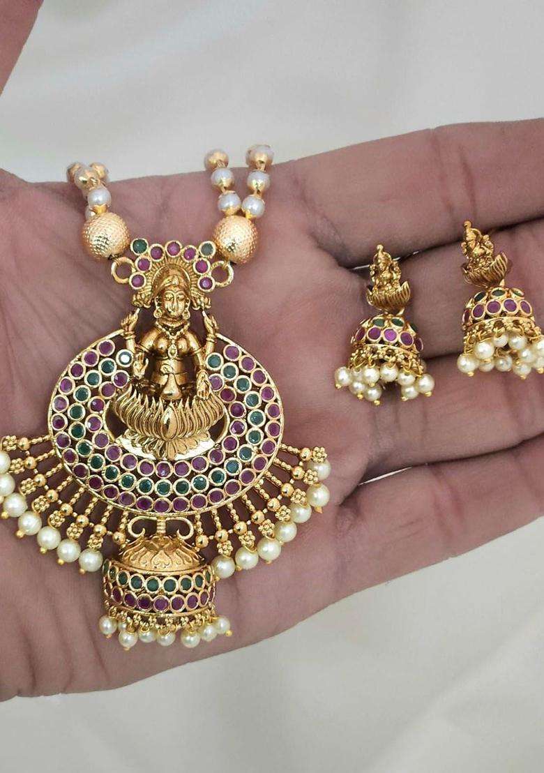 Gold-Plated Stone-Studded & Beaded Jewellery Set for Women | Traditional Temple Jewellery for Wedding & Festive Wear | Gift for Her - Indya