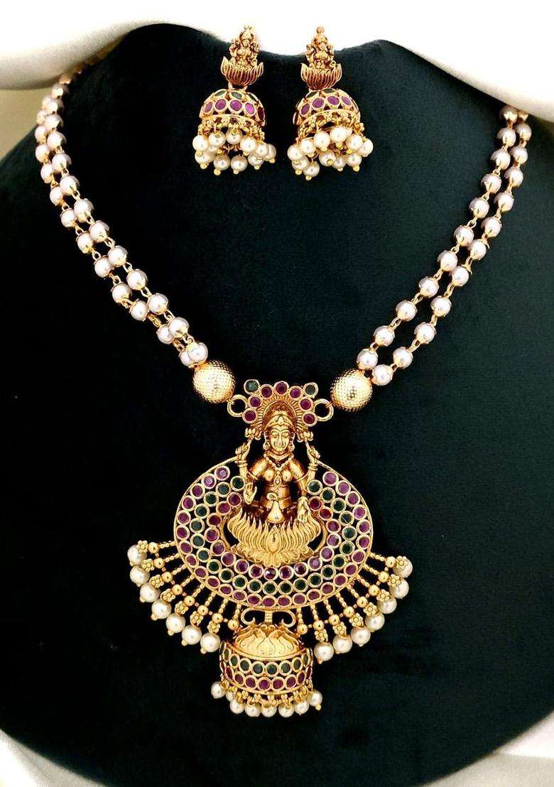 Gold-Plated Stone-Studded & Beaded Jewellery Set for Women | Traditional Temple Jewellery for Wedding & Festive Wear | Gift for Her - Indya