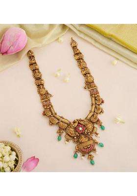 Sterling Silver Gold-Plated Temple Necklace with Kundan for Women | Traditional Temple Jewellery for Wedding & Festive Wear | Gift for Her