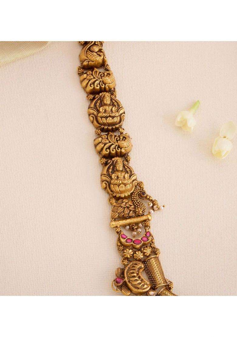 Sterling Silver Gold-Plated Temple Necklace with Kundan for Women | Traditional Temple Jewellery for Wedding & Festive Wear | Gift for Her - Indya