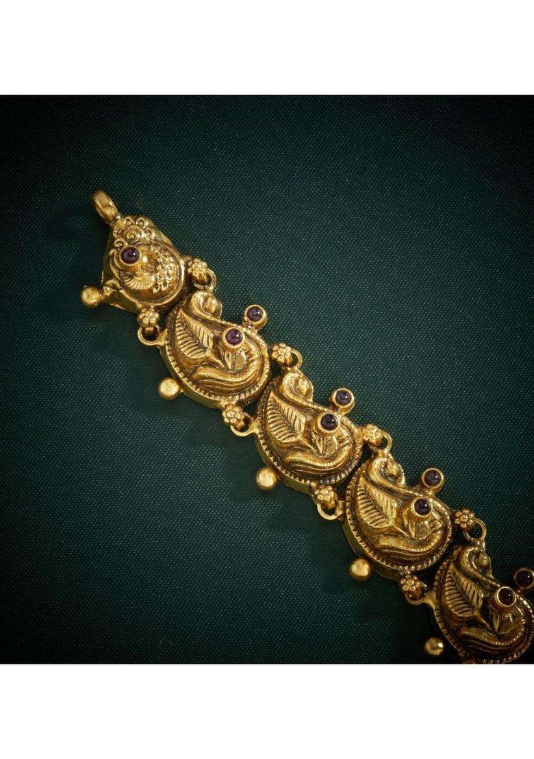 Sterling Silver Gold-Plated Temple Necklace with Pearl for Women | Traditional Temple Jewellery for Wedding & Festive Wear | Gift for Her - Indya
