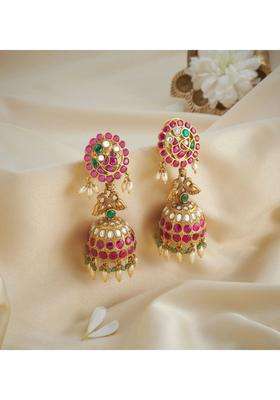 Gold-Plated Circular Jhumkas Earrings with Kundan for Women | Traditional Temple Jewellery for Wedding & Festive Wear | Gift for Her