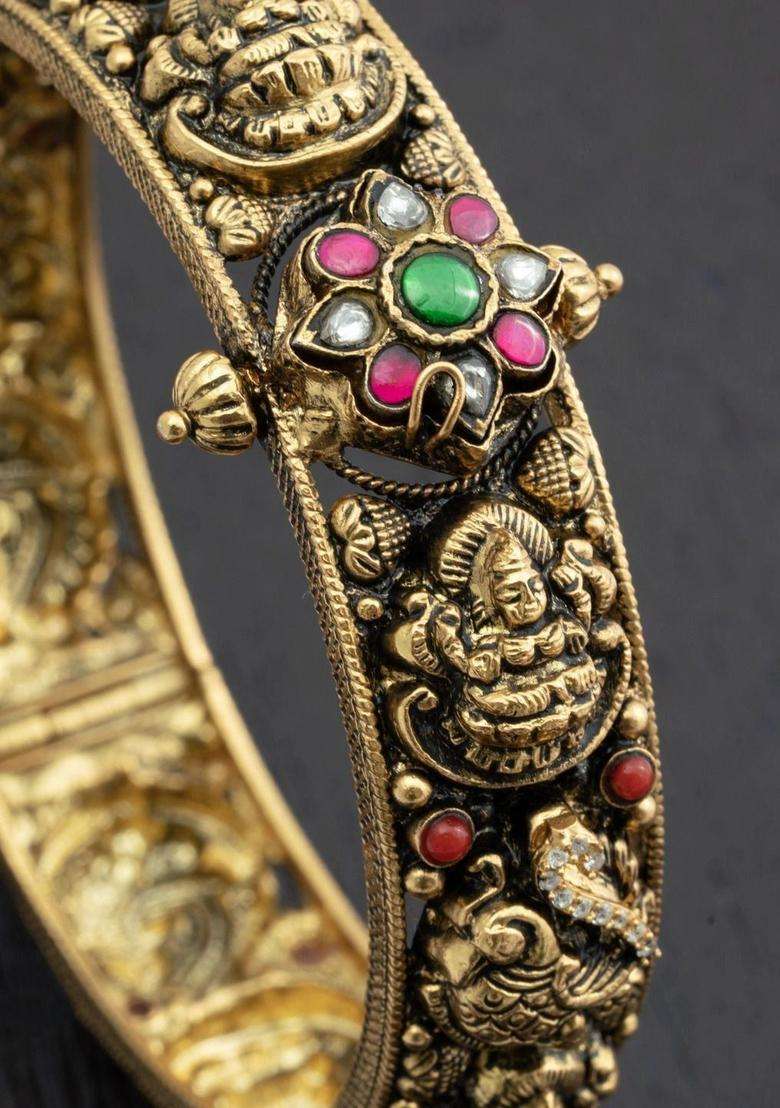 Sterling Gold-Plated Temple Kundan Bangle for Women | Traditional Temple Jewellery for Wedding & Festive Wear | Gift for Her - Indya