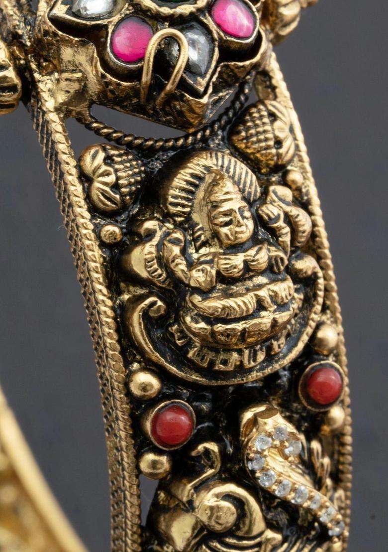 Sterling Gold-Plated Temple Kundan Bangle for Women | Traditional Temple Jewellery for Wedding & Festive Wear | Gift for Her - Indya