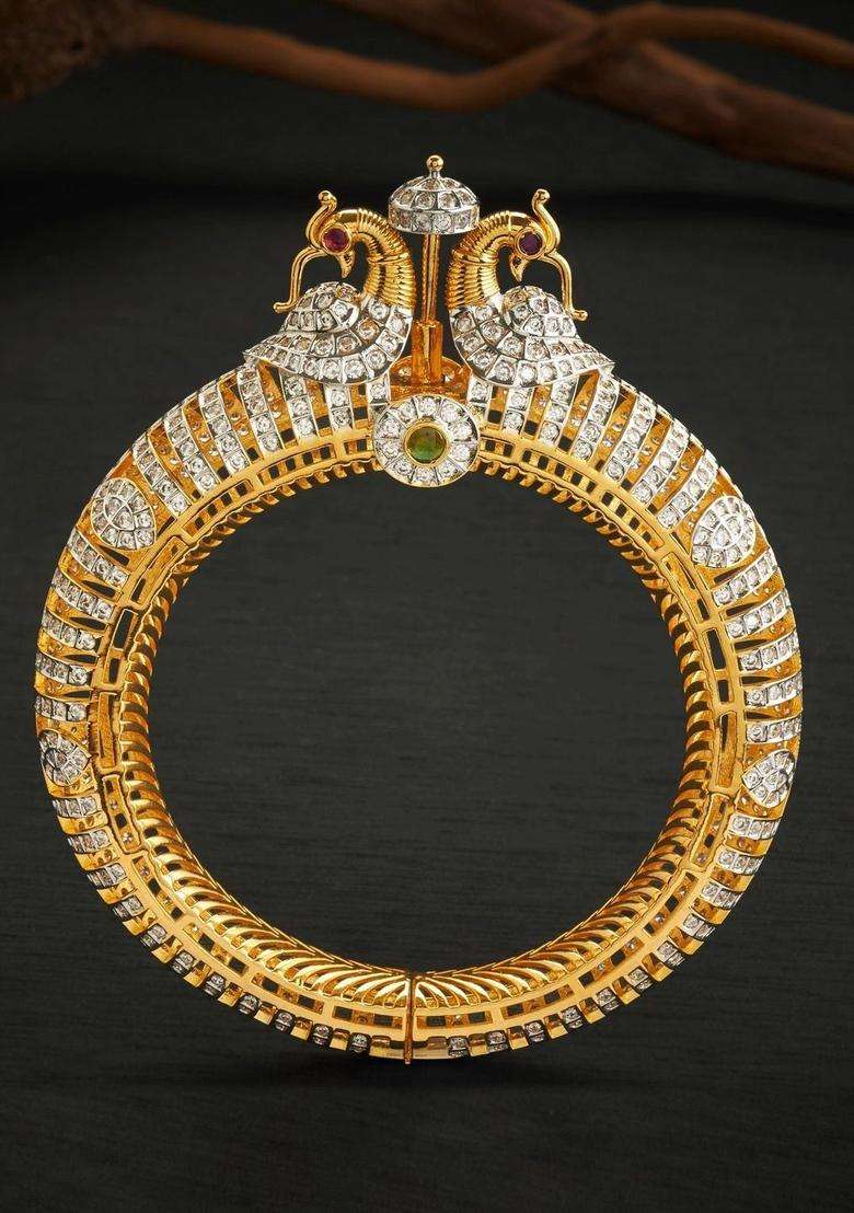 Sterling Silver Temple Gold-Plated Bangle-Style Bracelet for Women | Traditional Temple Jewellery for Wedding & Festive Wear | Gift for Her - Indya