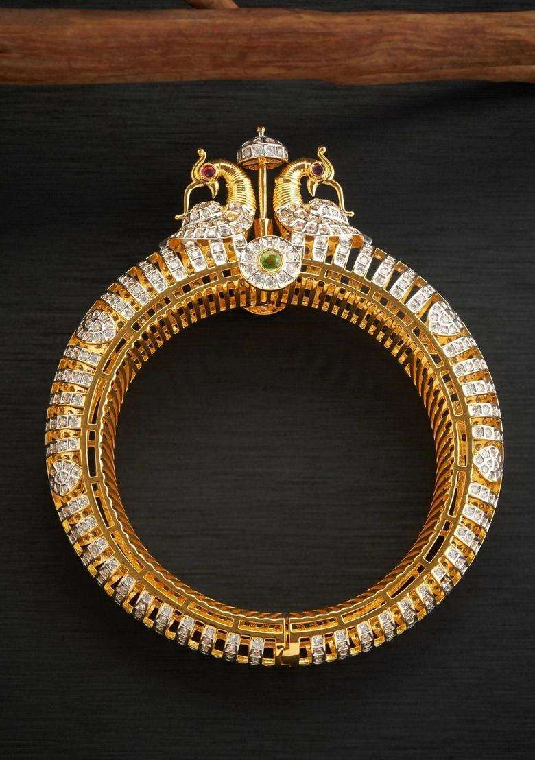Sterling Silver Temple Gold-Plated Bangle-Style Bracelet for Women | Traditional Temple Jewellery for Wedding & Festive Wear | Gift for Her - Indya