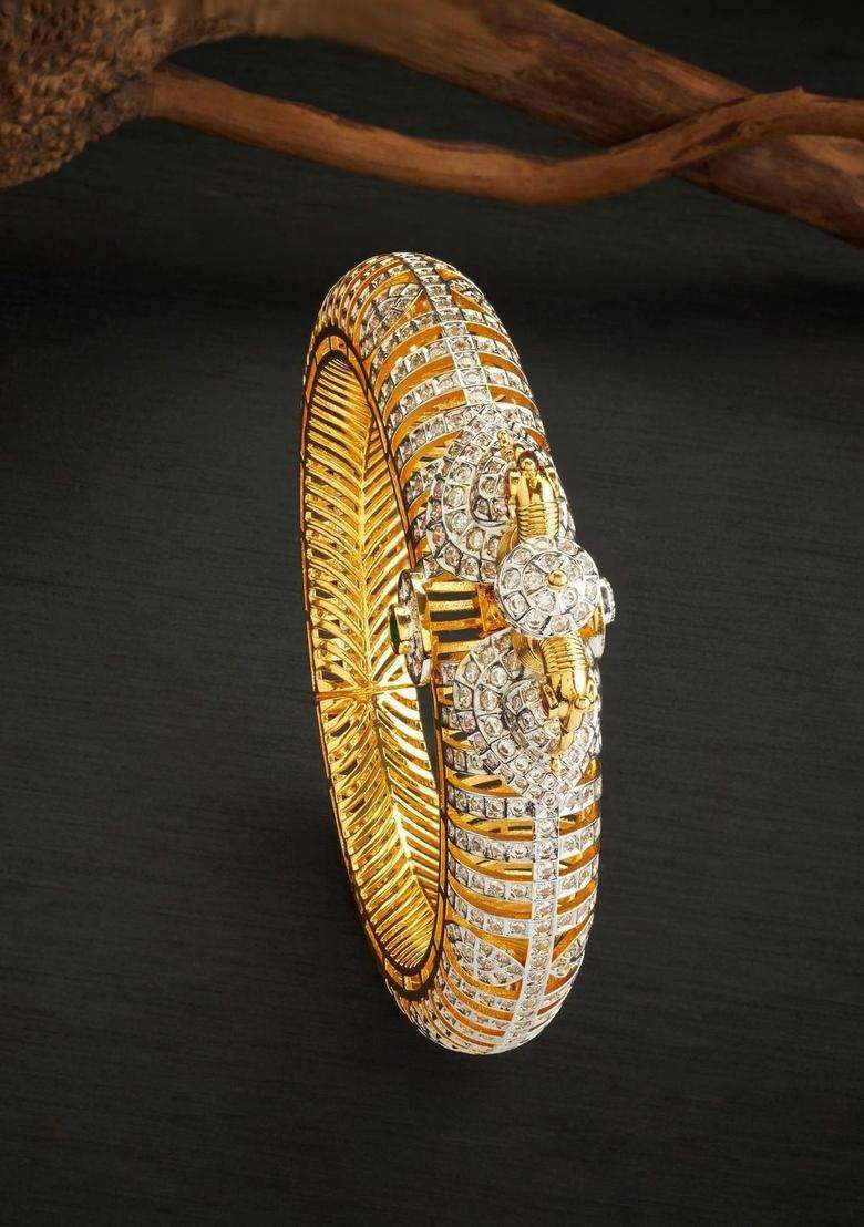 Sterling Silver Temple Gold-Plated Bangle-Style Bracelet for Women | Traditional Temple Jewellery for Wedding & Festive Wear | Gift for Her - Indya