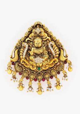 Rasa Silver Jewels Gold-Plated Triangular Pendants with Pearl for Men & Women | Traditional Temple Jewellery for Wedding & Festive Wear | Festive Gift