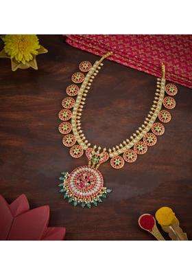 Sterling Silver Gold-Plated Temple Necklace with Kundan for Women | Traditional Temple Jewellery for Wedding & Festive Wear | Gift for Her
